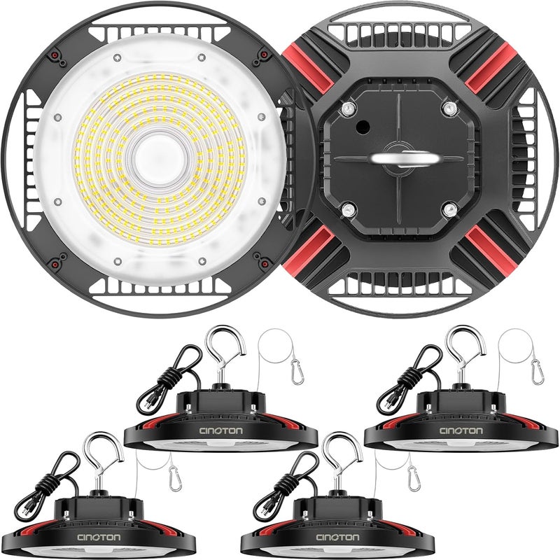 CINOTON 100W UFO LED High Bay Light, Aluminum LED Shop Lights with 15000LM, 5000K Commercial Bay Lighting for Warehouse Garage Workshop Factory Hall, 6' Cable & Safety Rope, ETL Listed 4 Pack - Image 1